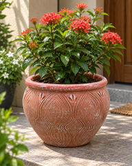 Peacock Leaf Terracotta Planter