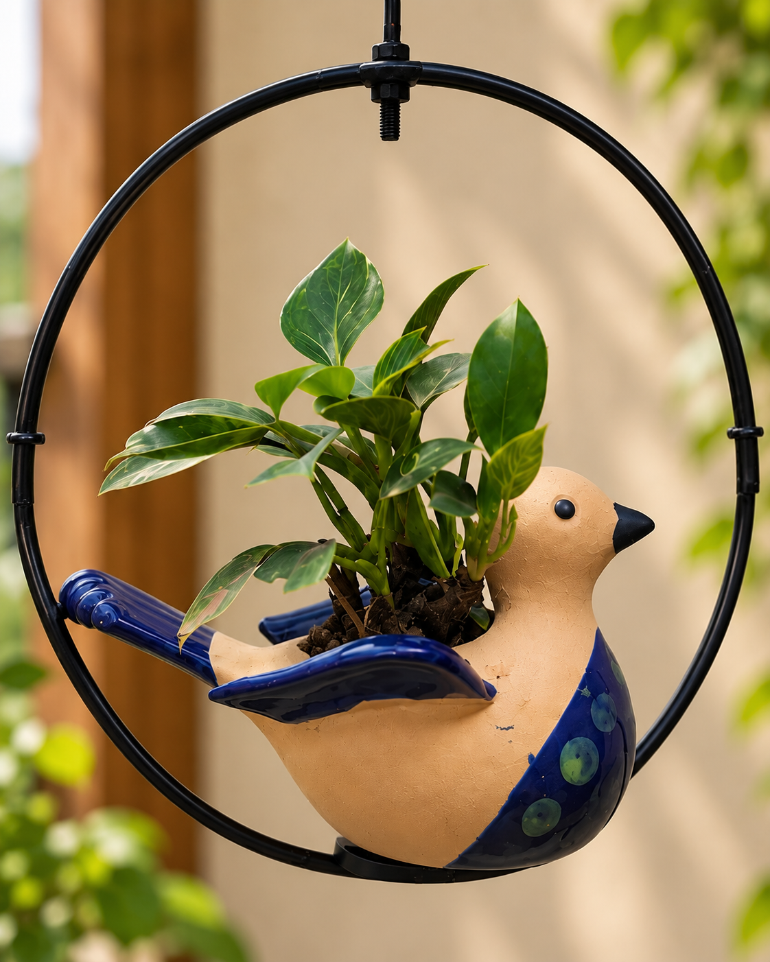 Rustic Flying Bluebird Moon Ring Planter