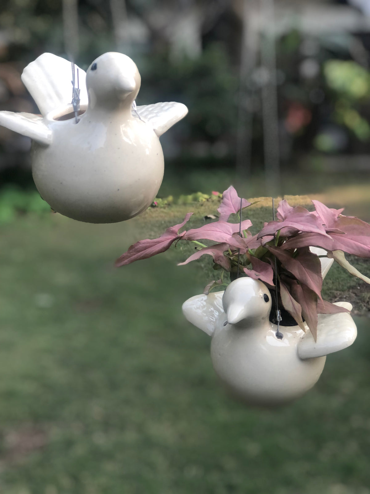 Flying White Dove Moon Ring Planter