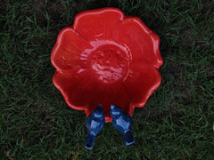 Red ceremic bird fedder (new)